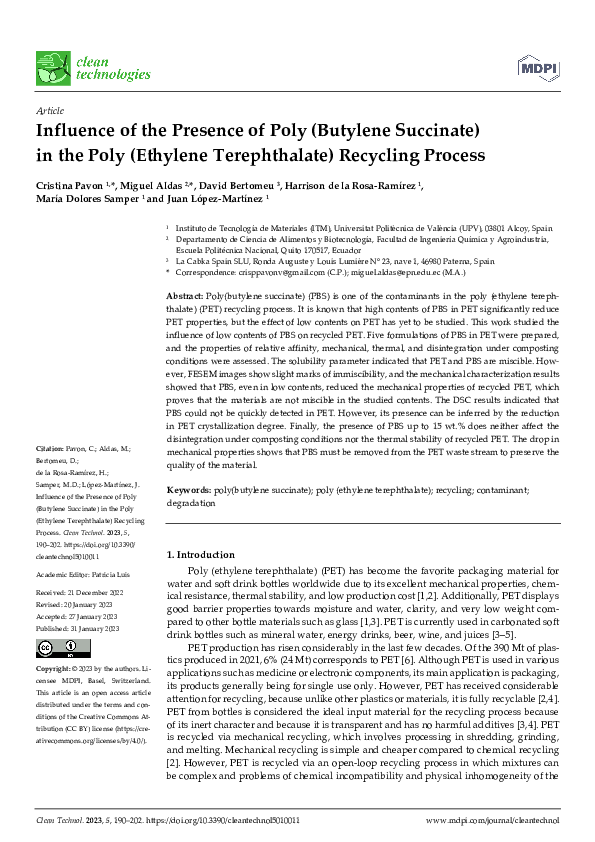 (PDF) Influence of the Presence of Poly (Butylene Succinate) in the ...