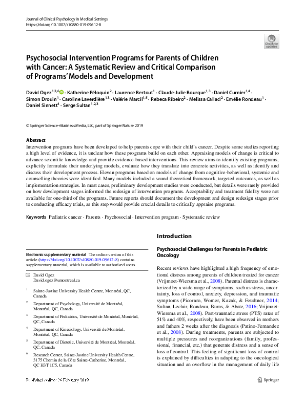 (PDF) Psychosocial Intervention Programs for Parents of Children with ...
