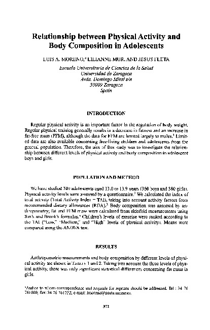 (PDF) Relationship between Physical Activity and Body Composition in ...