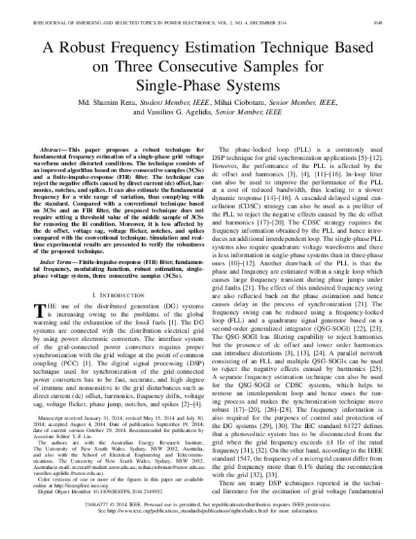 (PDF) A Robust Frequency Estimation Technique Based on Three ...