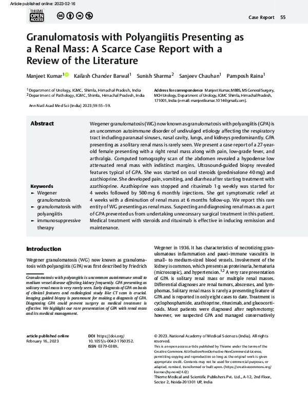 (PDF) Granulomatosis with Polyangiitis Presenting as a Renal Mass: A ...
