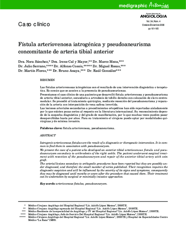 (PDF) Fístula arteriovenosa iatrogénica y pseudoaneurisma concomitante ...