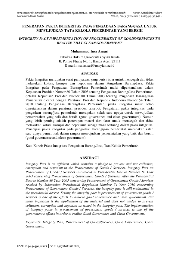 Budaya integritas dalam sistem pengadaan barang jasa TNI-Polri