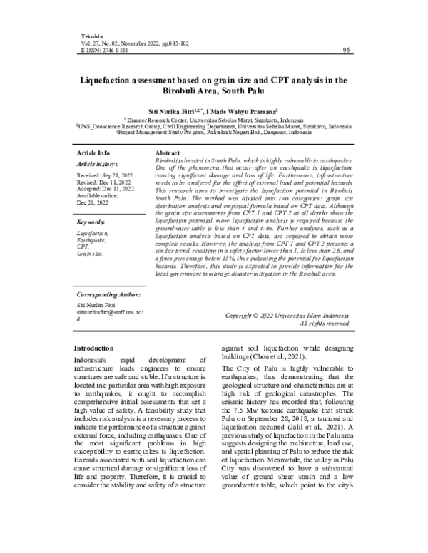(PDF) Liquefaction Assessment Based on Grain Size and CPT Analysis for ...
