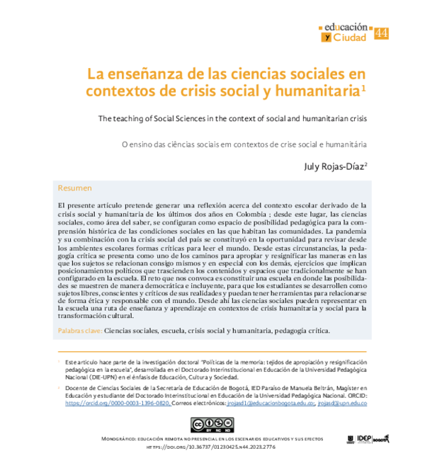 (PDF) La enseñanza de las ciencias sociales en contextos de crisis ...