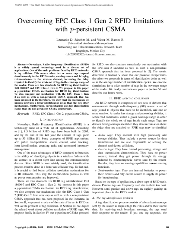 (PDF) Overcoming EPC Class 1 Gen 2 RFID limitations with p-persistent CSMA