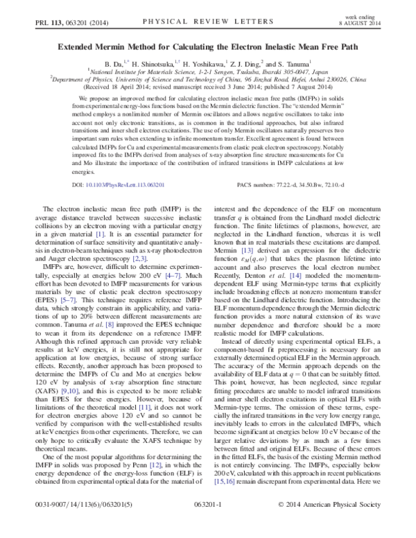 (PDF) Extended Mermin Method for Calculating the Electron Inelastic ...
