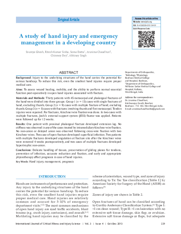 (PDF) A study of hand injury and emergency management in a developing ...