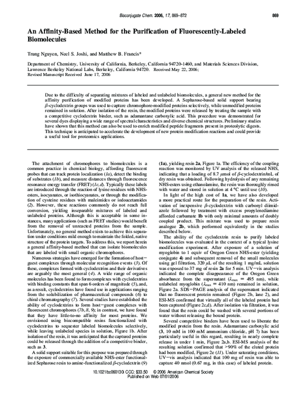 An Affinity-Based Method for the Purification of Fluorescently-Labeled ...