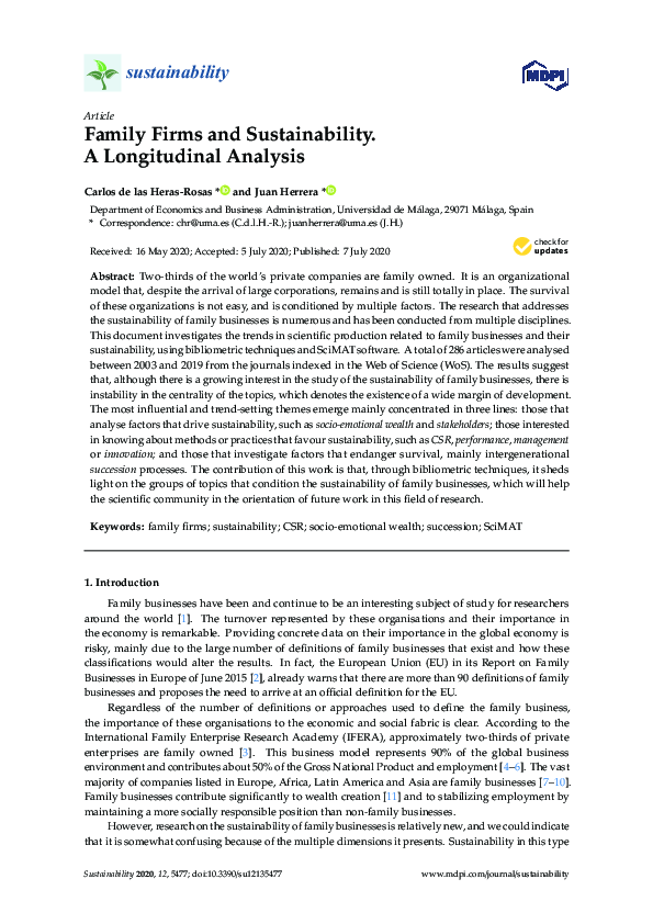 (PDF) Family Firms and Sustainability. A Longitudinal Analysis