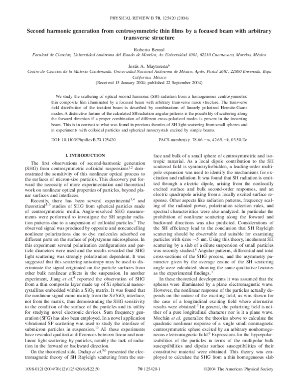(PDF) Second harmonic generation from centrosymmetric thin films by a ...