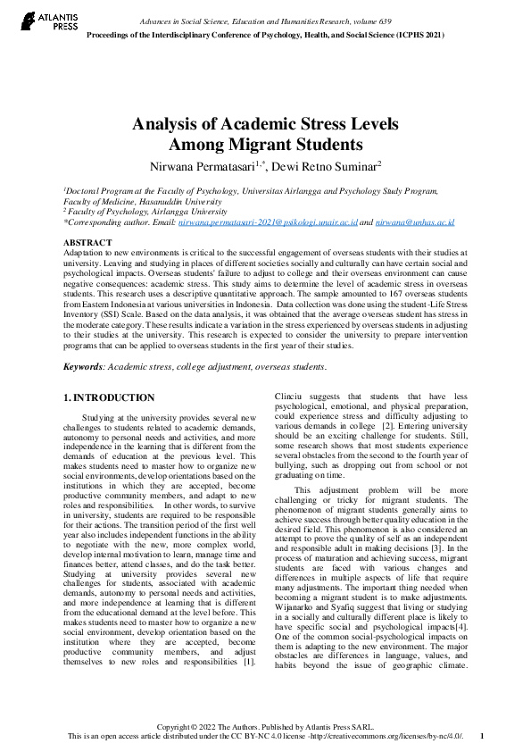(PDF) Analysis of Academic Stress Levels Among Migrant Students