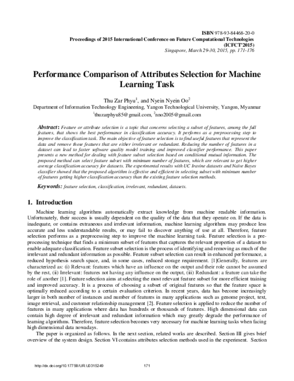 (PDF) Performance Comparison of Attributes Selection for Machine ...