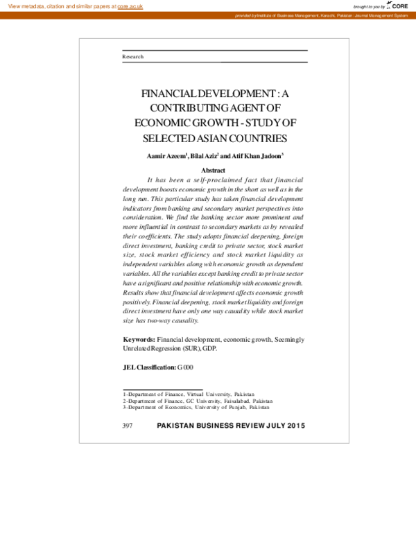 (PDF) Financial Development : A Contributing Agent of Economic Growth ...