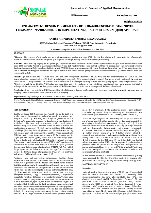 (PDF) ENHANCEMENT OF SKIN PERMEABILITY OF ECONAZOLE NITRATE USING NOVEL ...