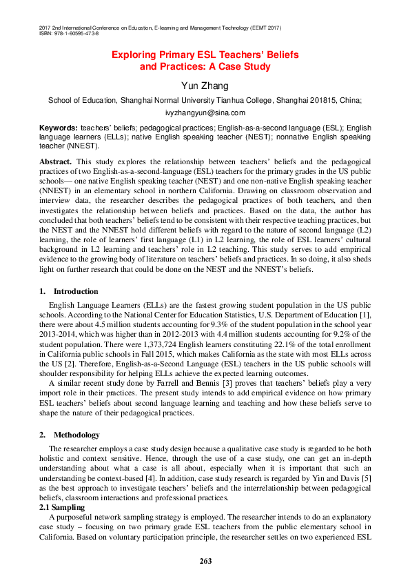 (PDF) Exploring Primary ESL Teachers’ Beliefs and Practices: A Case Study