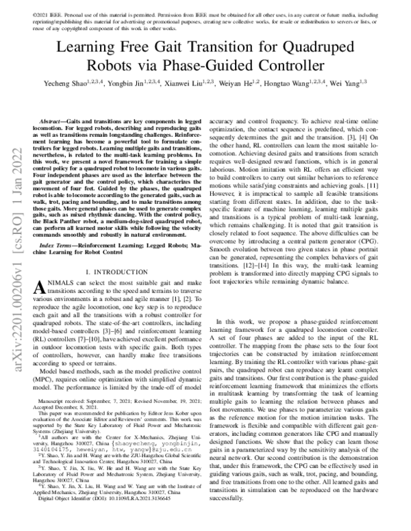 (PDF) Learning Free Gait Transition for Quadruped Robots Via Phase ...