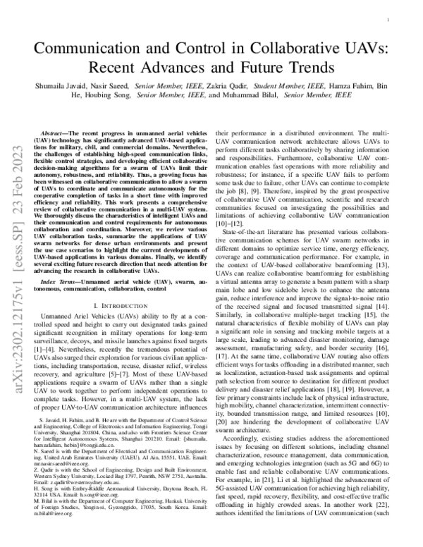 (PDF) Communication and Control in Collaborative UAVs: Recent Advances ...