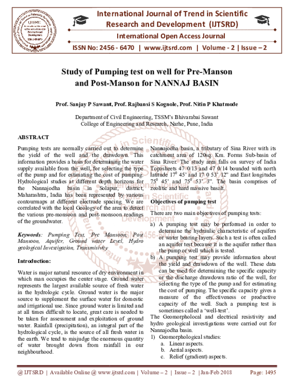 (PDF) Study of Pumping test on well for Pre-Manson and Post-Manson for ...