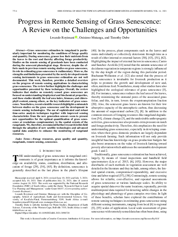 (PDF) Progress in Remote Sensing of Grass Senescence: A Review on the ...