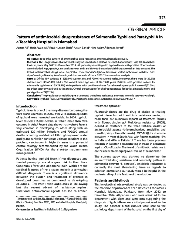 (PDF) Pattern of antimicrobial drug resistance of Salmonella Typhi and ...
