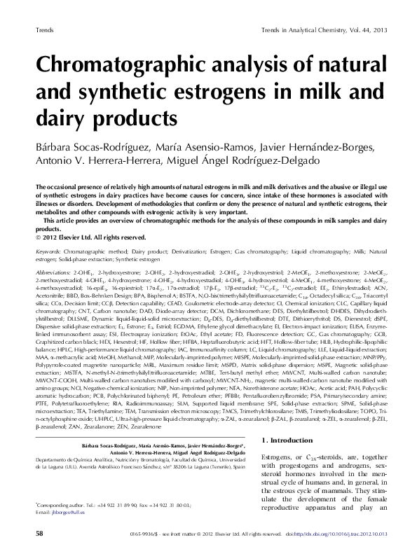 (PDF) Chromatographic analysis of natural and synthetic estrogens in