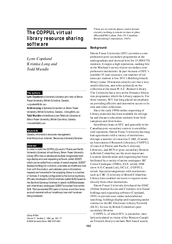 (PDF) The COPPUL virtual library resource sharing software