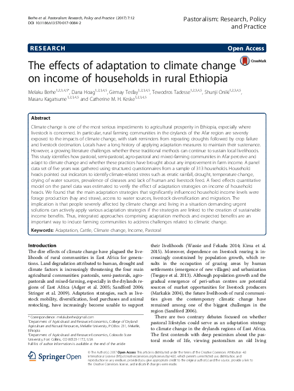 (PDF) The effects of adaptation to climate change on income of ...