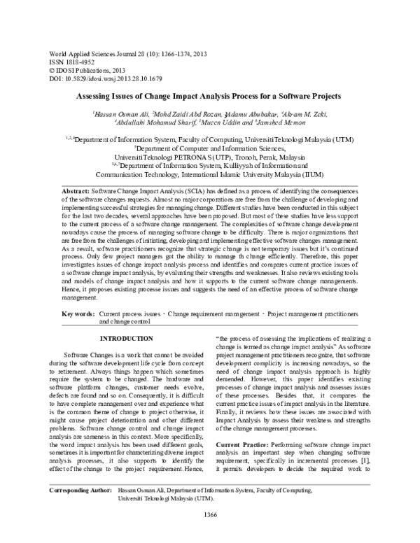 (PDF) Assessing issues of change impact analysis process for a software ...