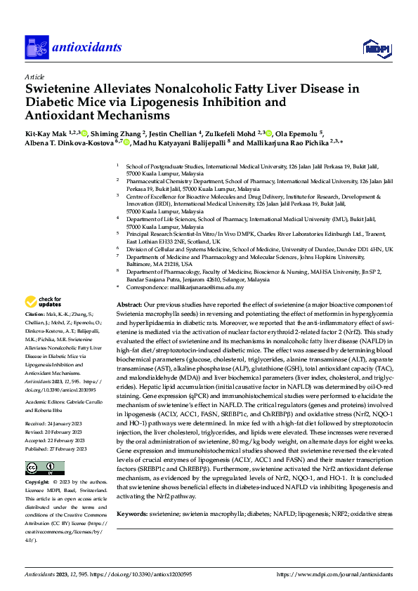 (PDF) Swietenine Alleviates Nonalcoholic Fatty Liver Disease in ...