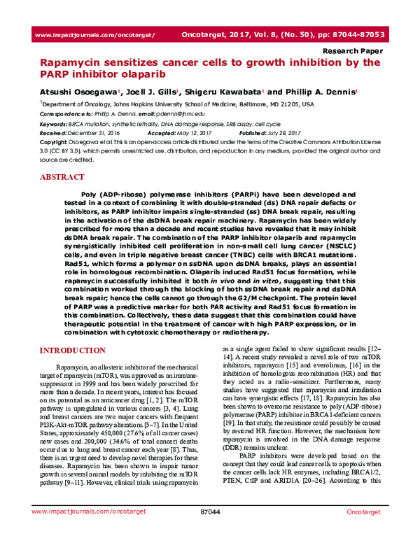(PDF) Rapamycin sensitizes cancer cells to growth inhibition by the ...