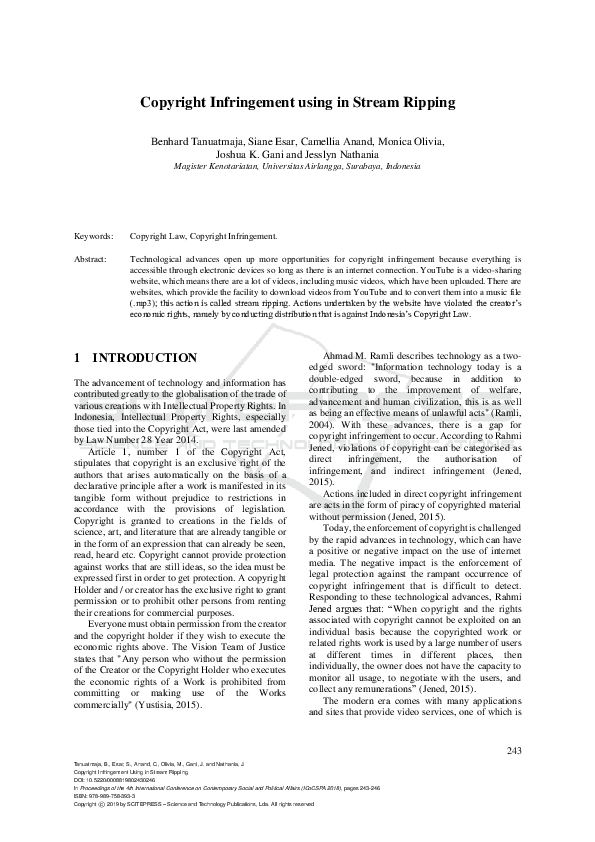 (PDF) Copyright Infringement Using in Stream Ripping