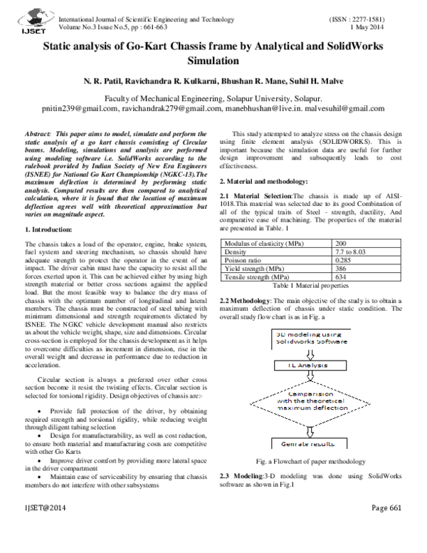 (PDF) Static analysis of Go-Kart Chassis frame by Analytical and ...