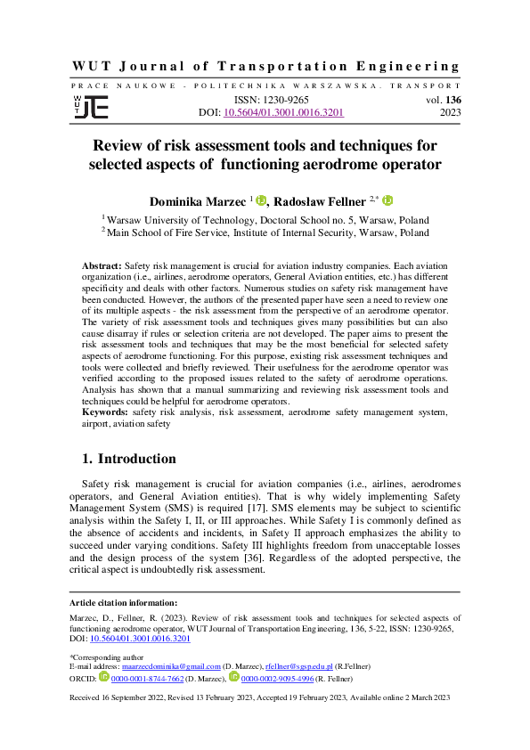 (PDF) Review of risk assessment tools and techniques for selected ...