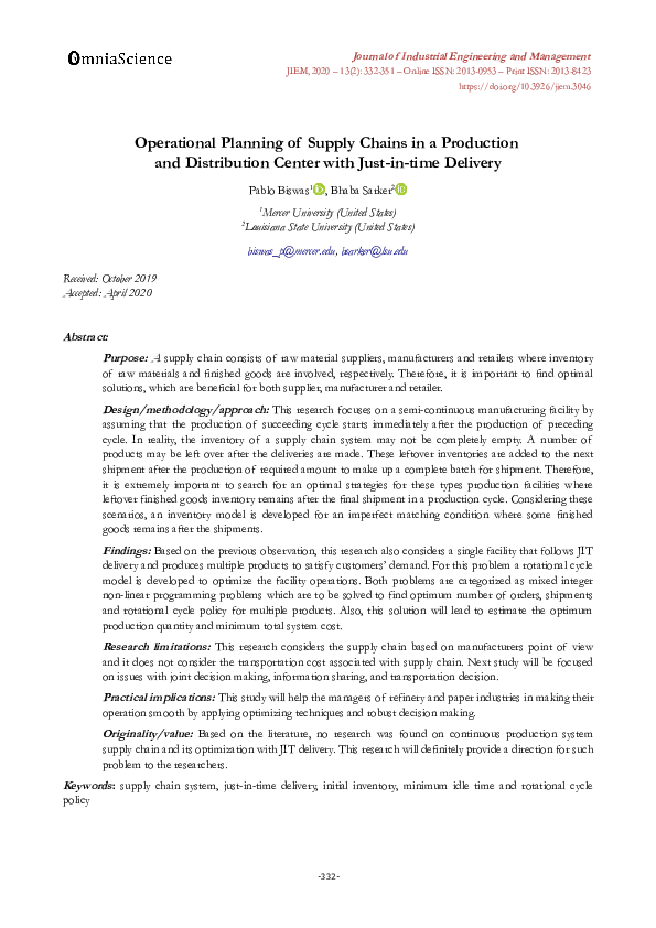 (PDF) Operational planning of supply chains in a production and ...