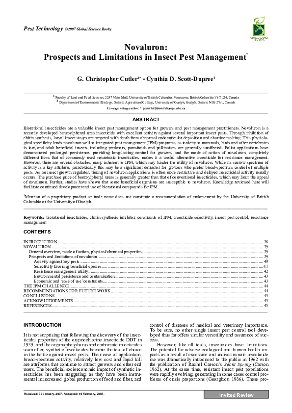 (PDF) Novaluron: prospects and limitations in insect pest management