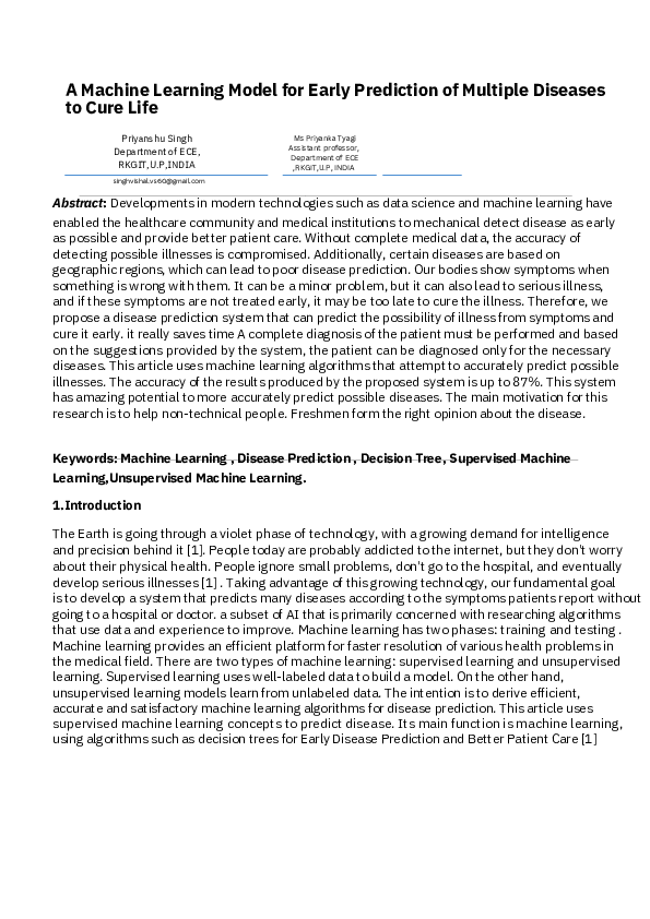 (PDF) A Machine Learning Model for Early Prediction of Multiple ...