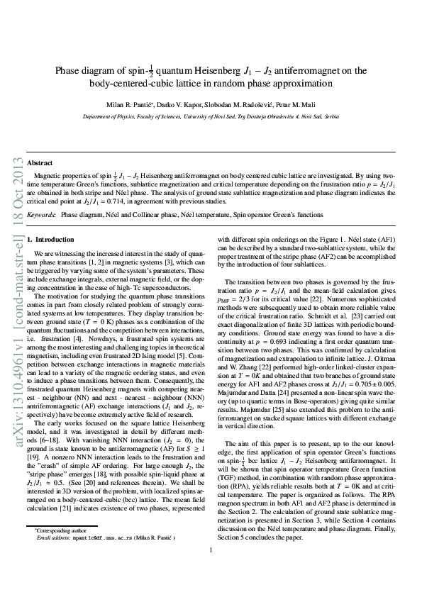 (PDF) Phase diagram of spin-12 quantum Heisenberg J1–J2 antiferromagnet ...