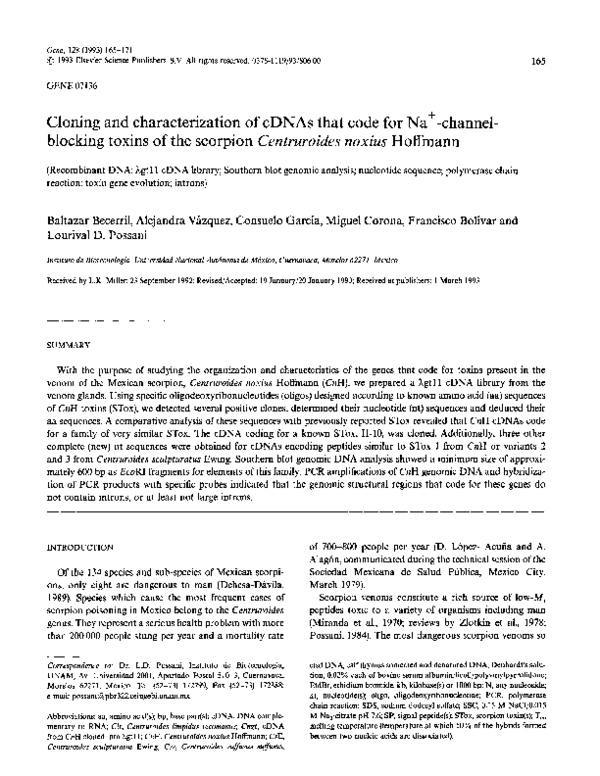(PDF) Cloning and characterization of cDNAs that code for Na+ -channel ...