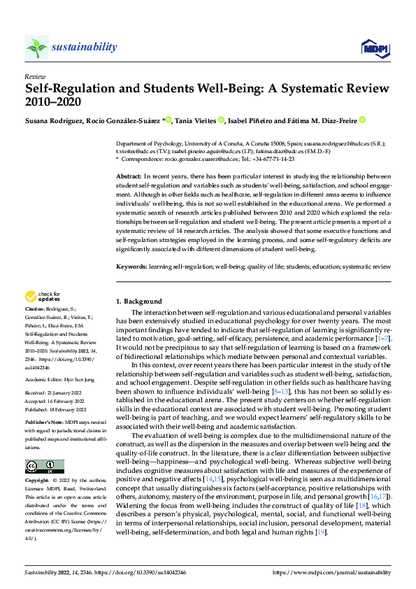(PDF) Self-Regulation and Students Well-Being: A Systematic Review 2010 ...