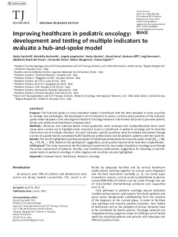 (PDF) Improving healthcare in pediatric oncology: development and ...