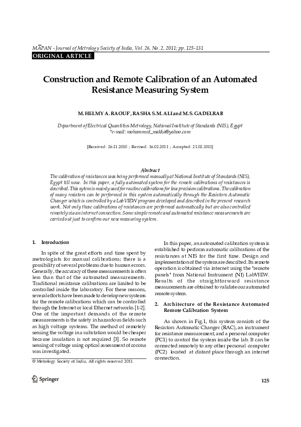 Photo inspiration: Gallery Detail: Pdf Construction And Remote Calibration Of An Automated Resistance