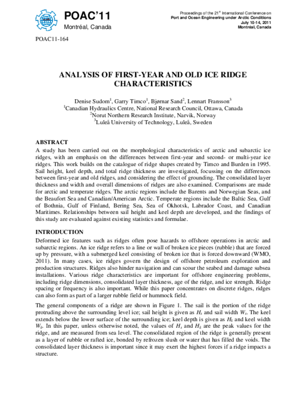 (PDF) Analysis of first-year and old ice ridge characteristics