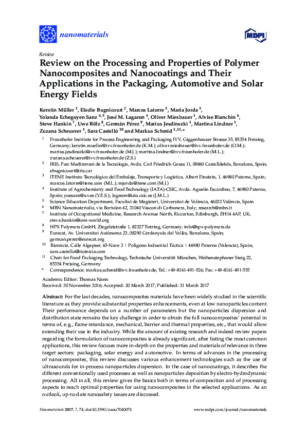 (PDF) Review on the Processing and Properties of Polymer Nanocomposites ...
