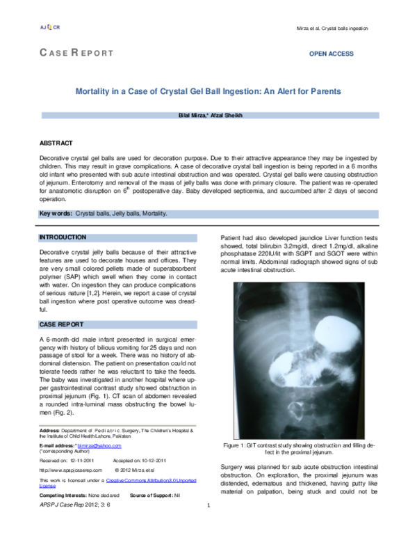 (PDF) Mortality in a case of crystal gel ball ingestion: an alert for ...