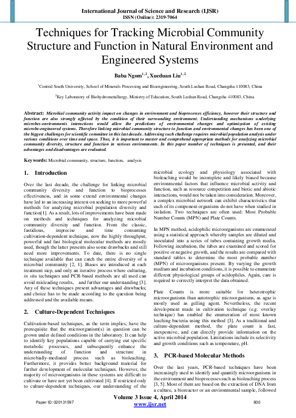 (PDF) Techniques for Tracking Microbial Community Structure and ...