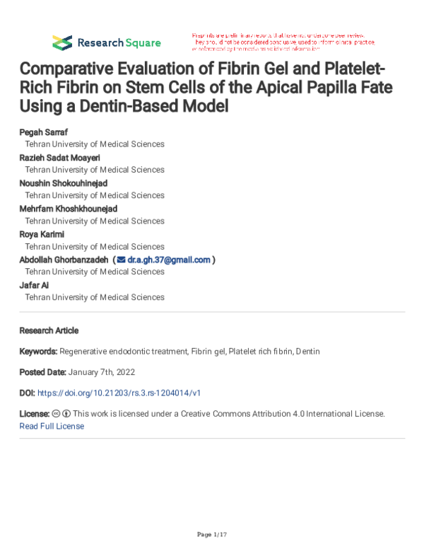 (PDF) Comparative Evaluation of Fibrin Gel and Platelet-Rich Fibrin on ...