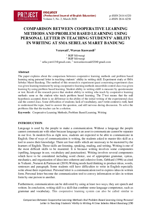 (PDF) Comparison Between Cooperative Learning Methods and Problem Based ...