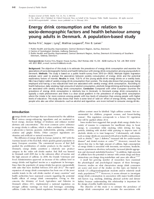 (PDF) Energy drink consumption and the relation to socio-demographic ...