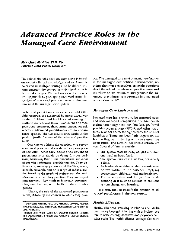 (PDF) Advanced Practice Roles in the Managed Care Environment ...